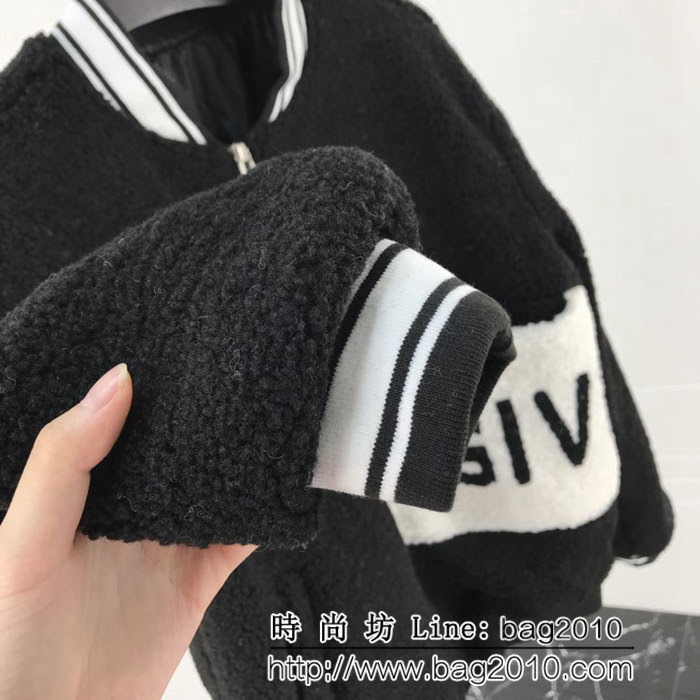 GVC紀梵希 18ss秋冬新款 下擺拼色字母圖案 羊羔毛薄棉外套 情侶款 ydi1662